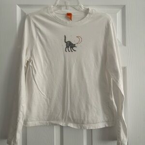 White Long Sleeve Shirt with Cat Design